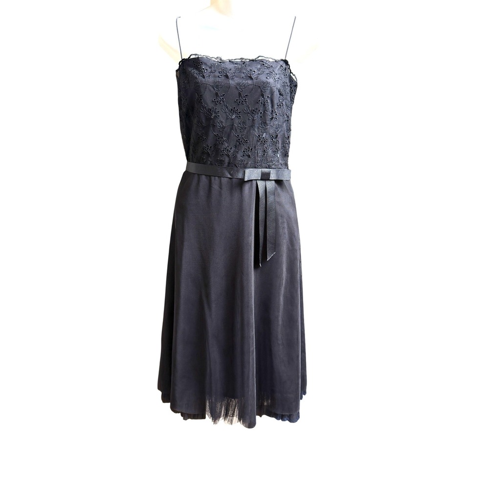 Laundry by Shelli Segal Lace Tulle Midi Dress Sz 12 Goth Dark Romance 90s Fairy